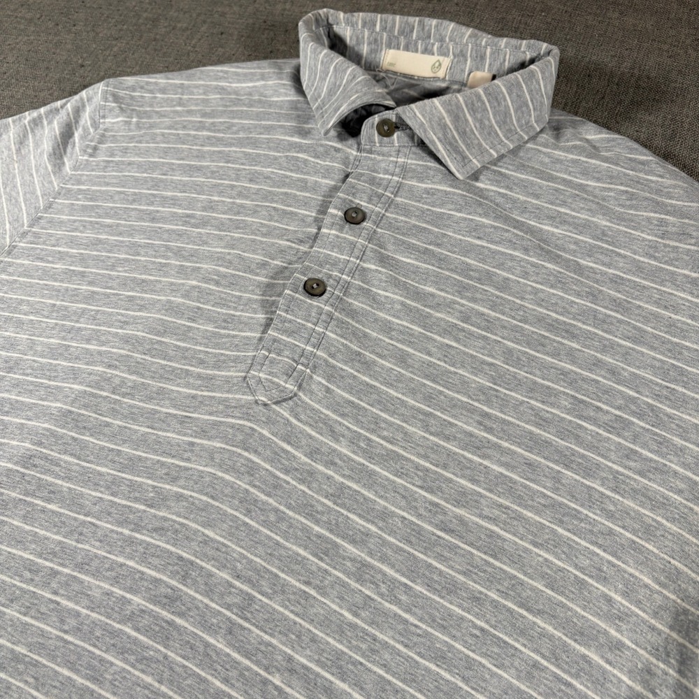 tasc Performance Polo Shirt Men Large Grey Striped Bamboo Organic Cotton Stretch